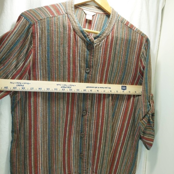 CHRISTOPHER and Banks Women's Button-up Tab Sleeve Striped Top - Picture 6 of 7